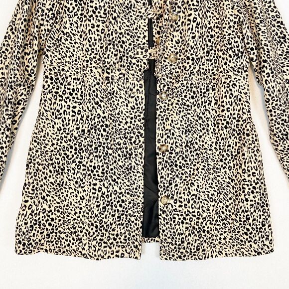 Volcom Jacket Women's XL Tan Black Trench Animal Print Mid Length Button Up - Picture 3 of 8